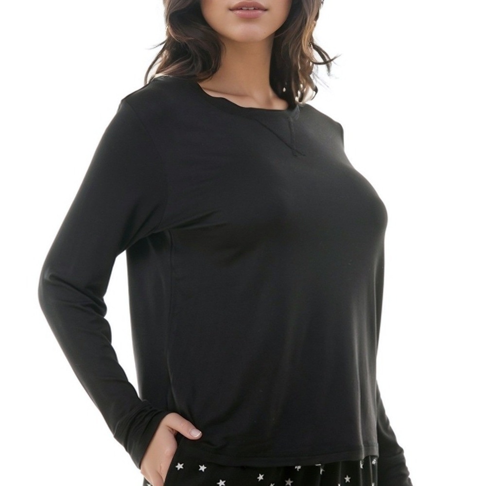 Roudelain Women Long Sleeve Lounge Top Crew Neck Black Large Cozy Loungewear NWT